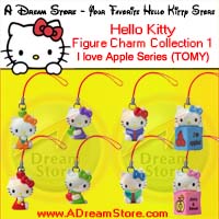 click for FULL SET OF 8PC HELLO KITTY I LOVE APPLE CELL PHONE STRAP COLLECTION SERIES 1 detail