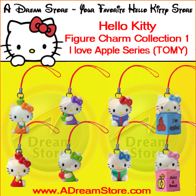 Detail Picture for FULL SET OF 8PC HELLO KITTY I LOVE APPLE CELL PHONE STRAP COLLECTION SERIES 1