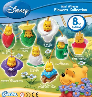 Click for FULL SET OF 8PC WINNIE THE POOH Peek-A-Pooh MINI WINNIES FLOWERS COLLECTION CANADA VERSION Detail